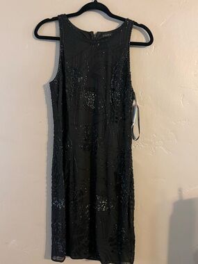 Aidan Mattox Black Beaded Midi Dress